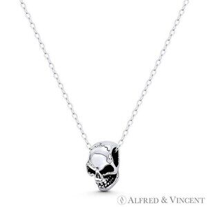 Skull / Skeleton Head Dia De Los Muertos Charm in Oxidized .925 Sterling Silver